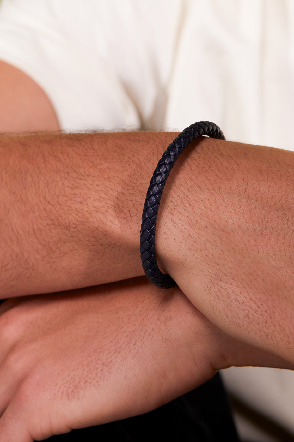 Mens Leather Single Plaited Bracelet