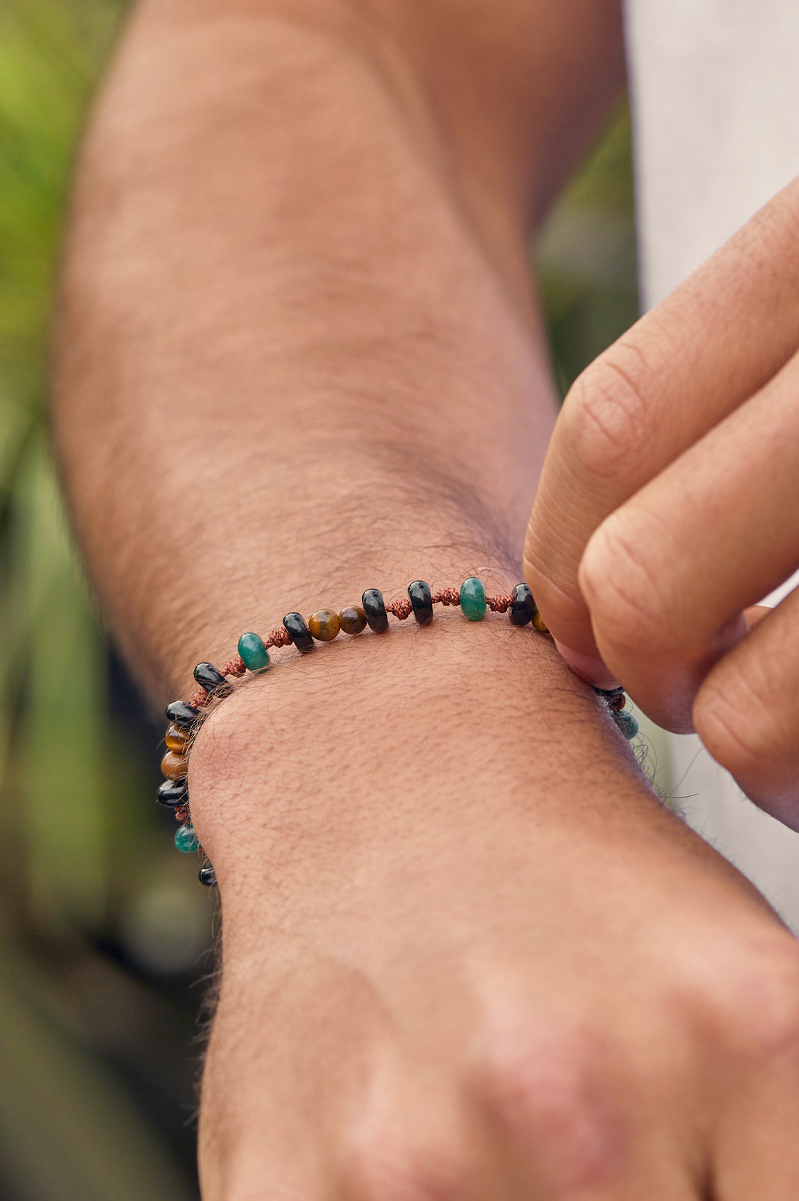 Mens Gemstone Knotted Slider Bracelet