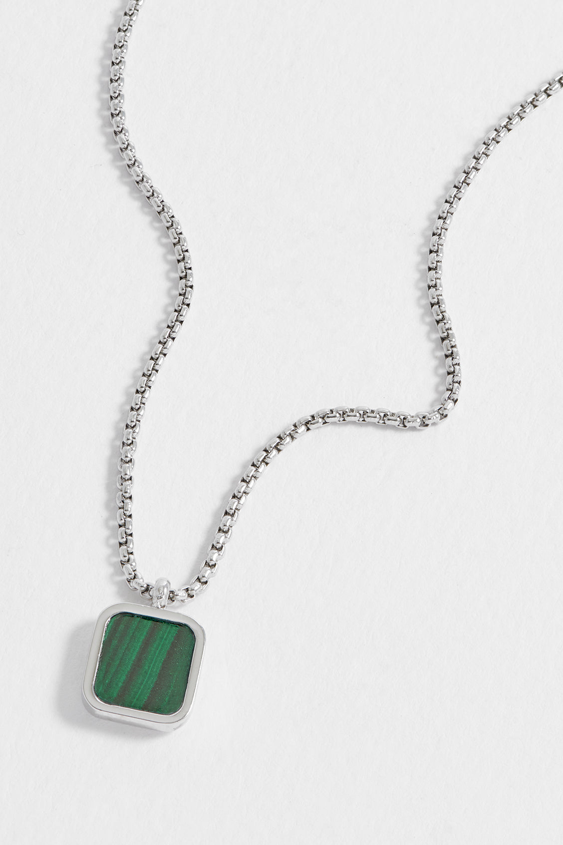 Mens Square Gemstone Pendant Necklace