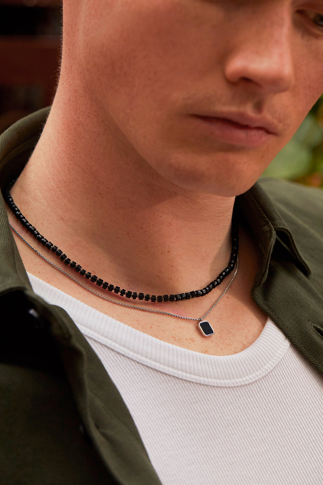 Mens Gemstone Rondelle Necklace