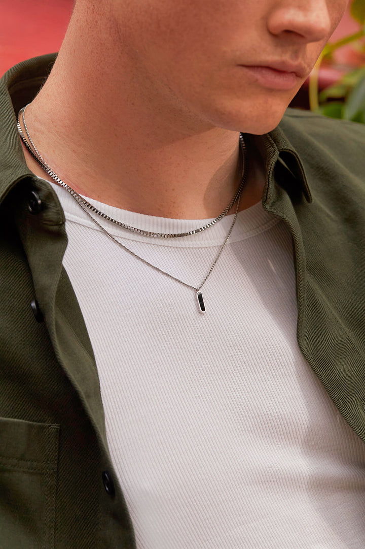 Mens Gemstone Tag Pendant Necklace