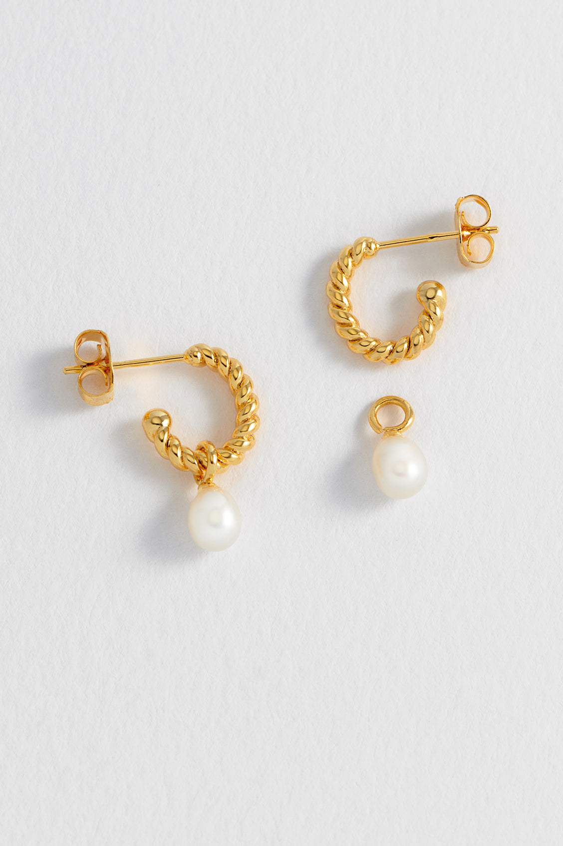 Pearl Drop And Twist Hoop Earrings