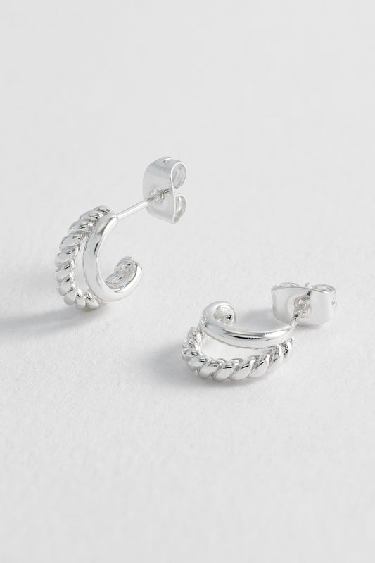 Plain And Twist Double Hoop Earrings