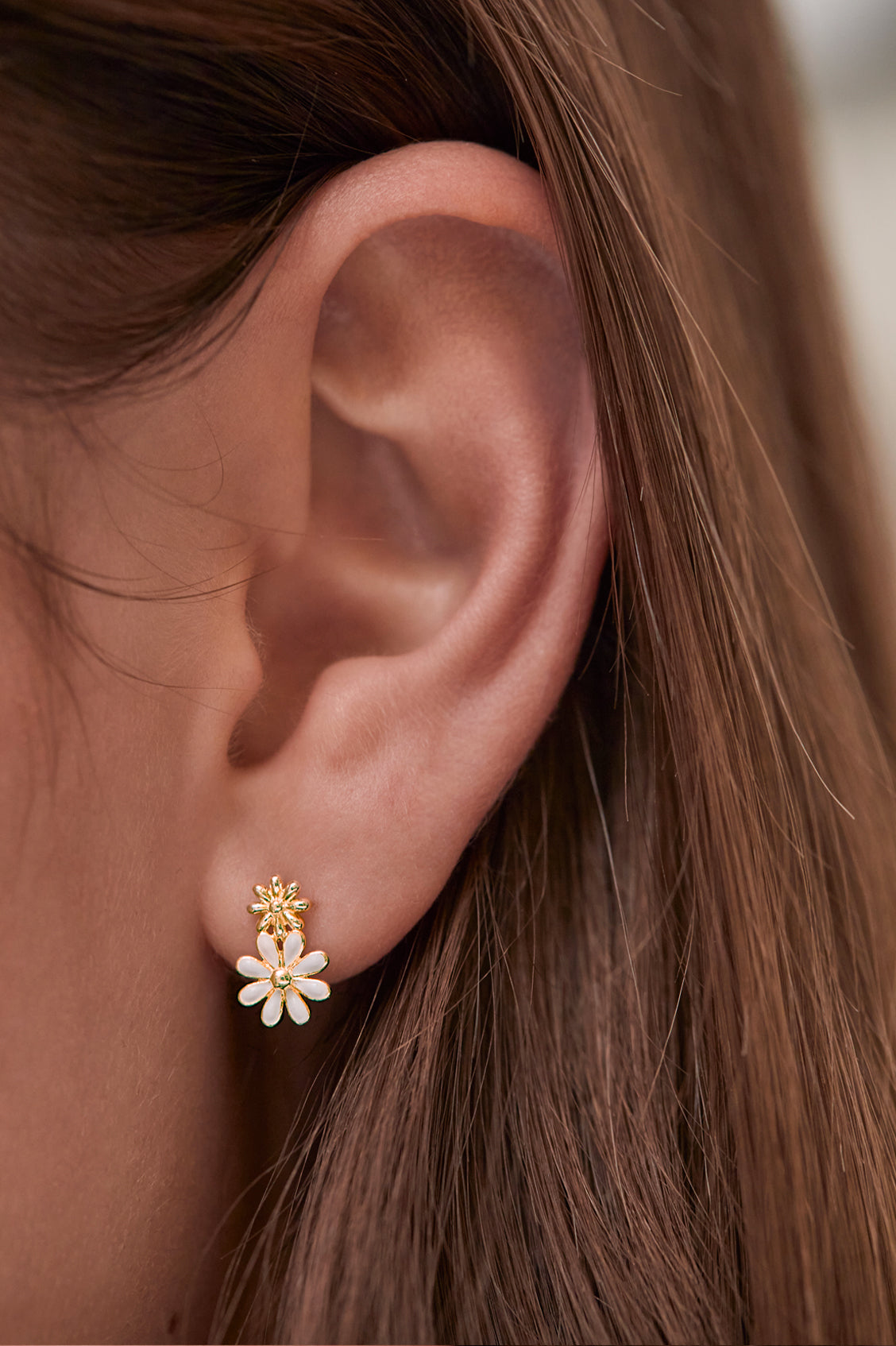 White Enamel Double Flower Studs