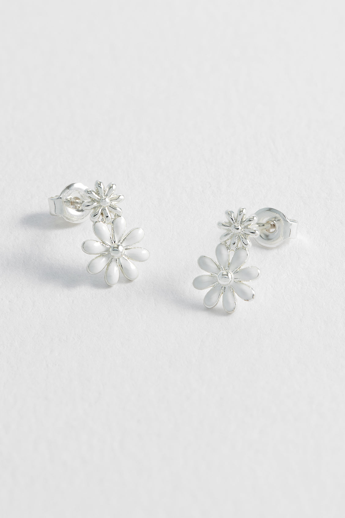 White Enamel Double Flower Studs