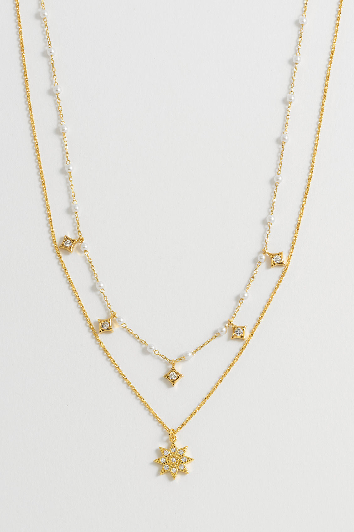 Pearl Star Double Chain Necklace