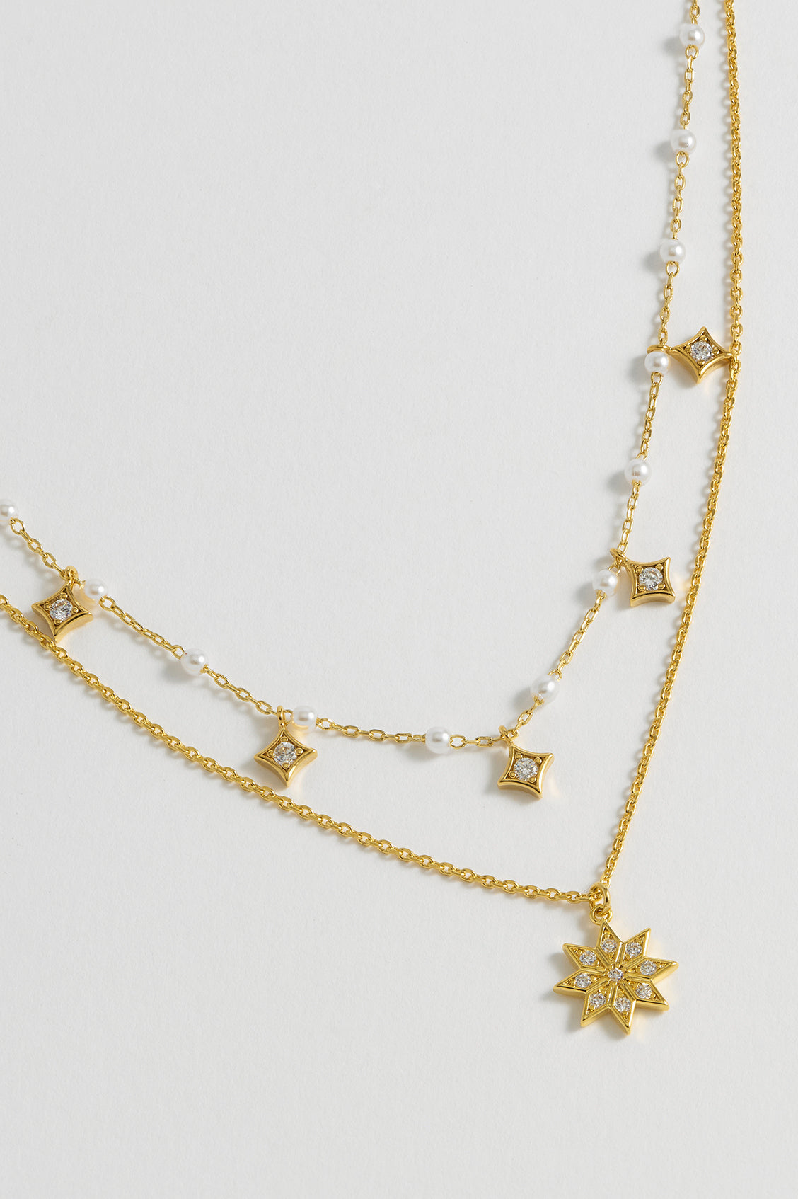 Pearl Star Double Chain Necklace