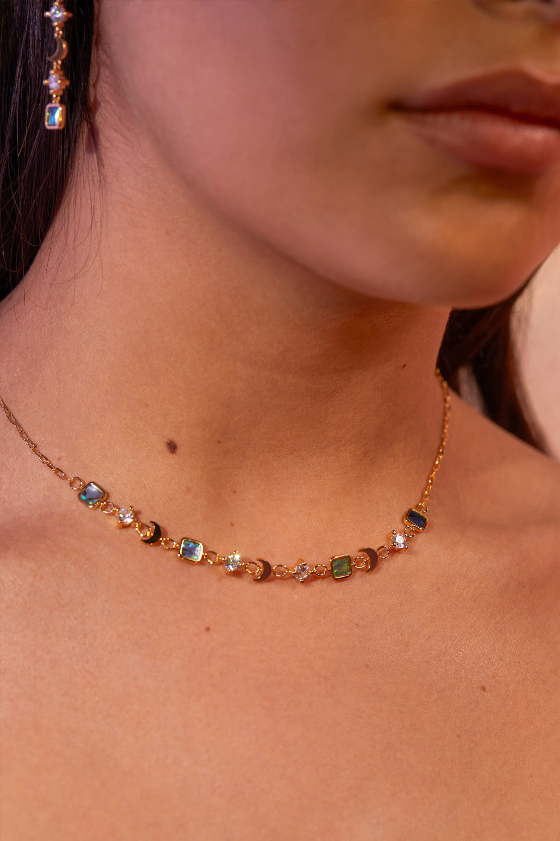 Abalone CZ Moon Necklace