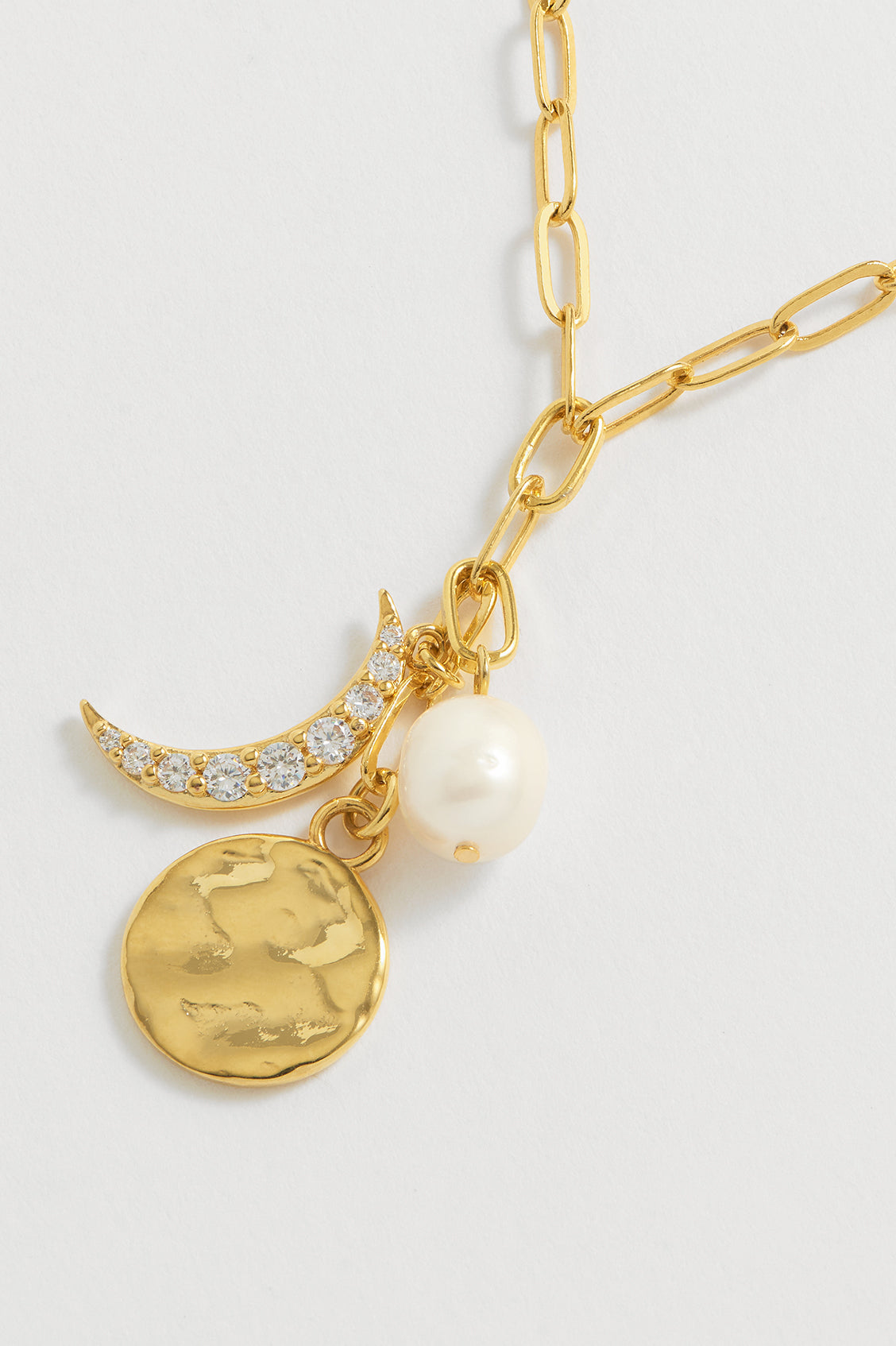Moon Pearl Coin Drop Necklace