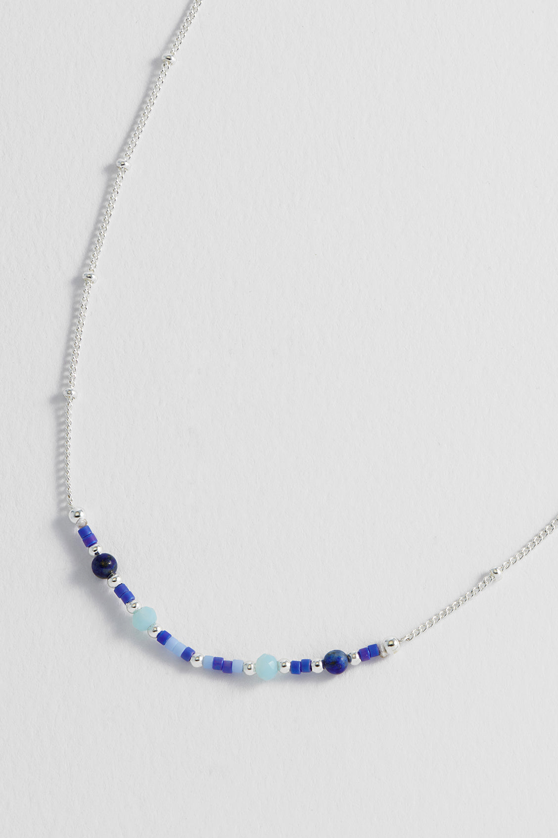 Mini Blue Beaded Chain Necklace