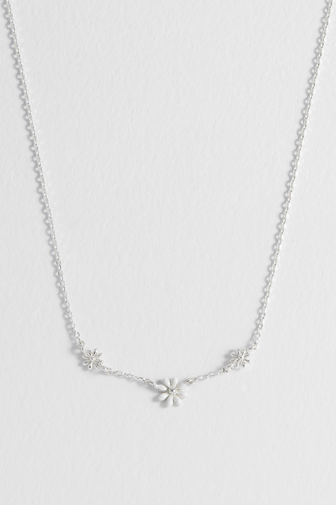 Triple Flower White Enamel Necklace