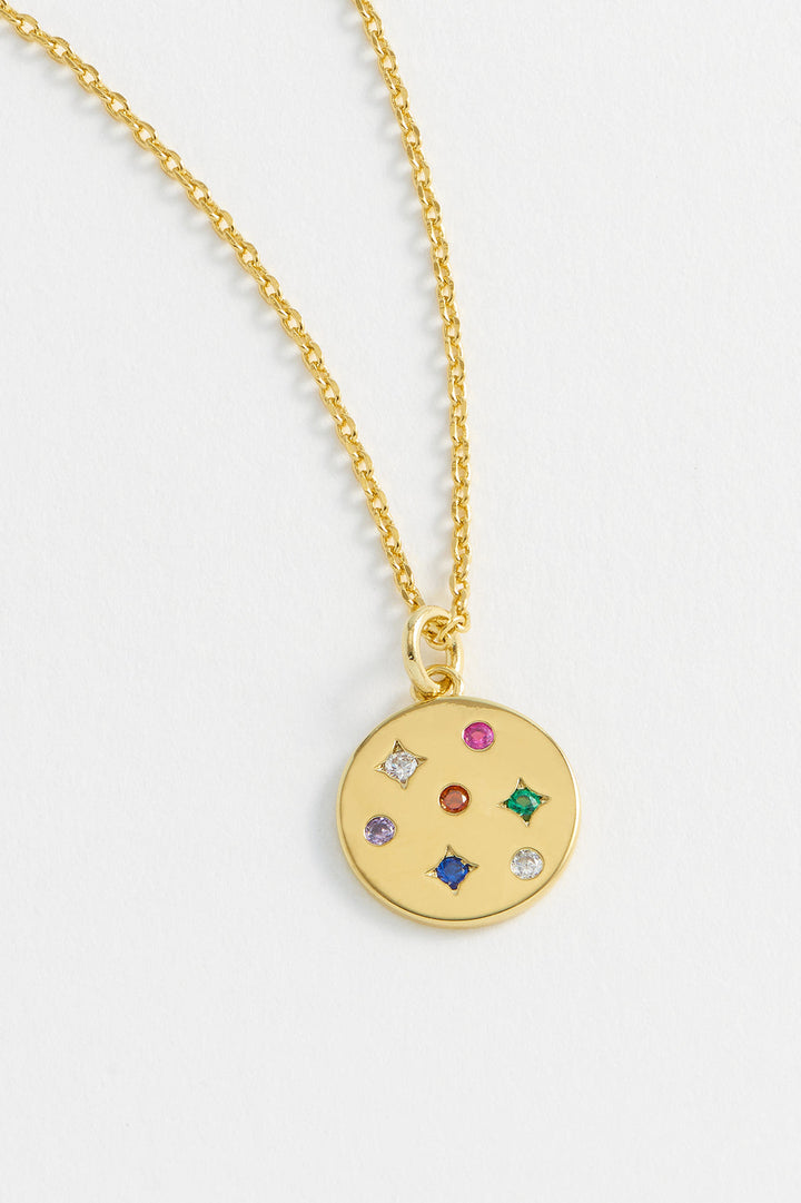 Rainbow CZ Coin Necklace