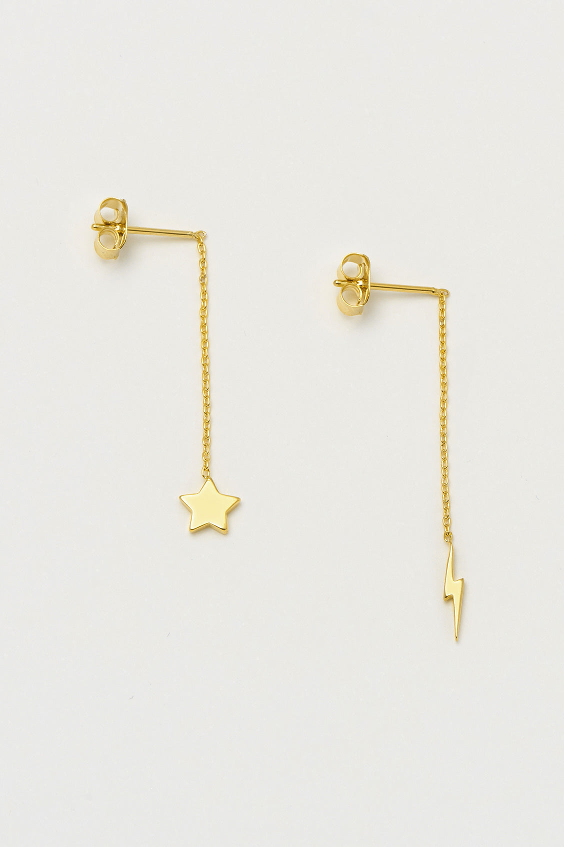 Star and Lightning Bolt Chain Drop Earrings