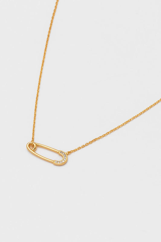 Safety Pin CZ Pendant Necklace