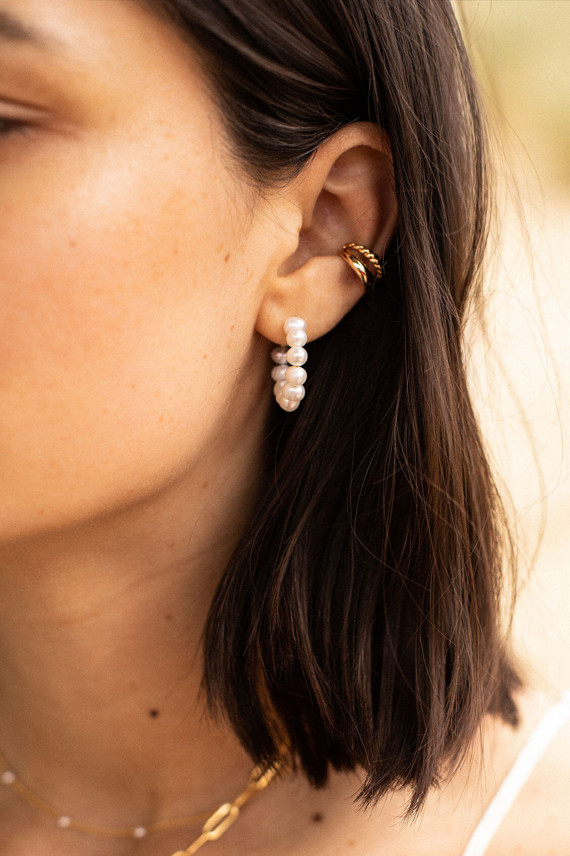 Multi Pearl Beaded Hoop Earrings